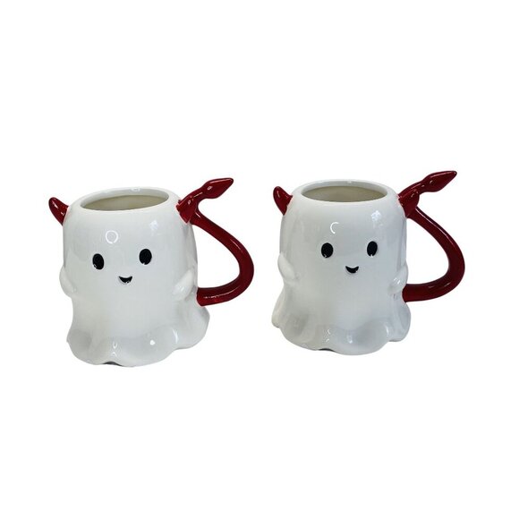 Ghost Red Devil Horns & Tail Ceramic Mugs Set Of 2 By Jack O Lantern Lane - Picture 1 of 5